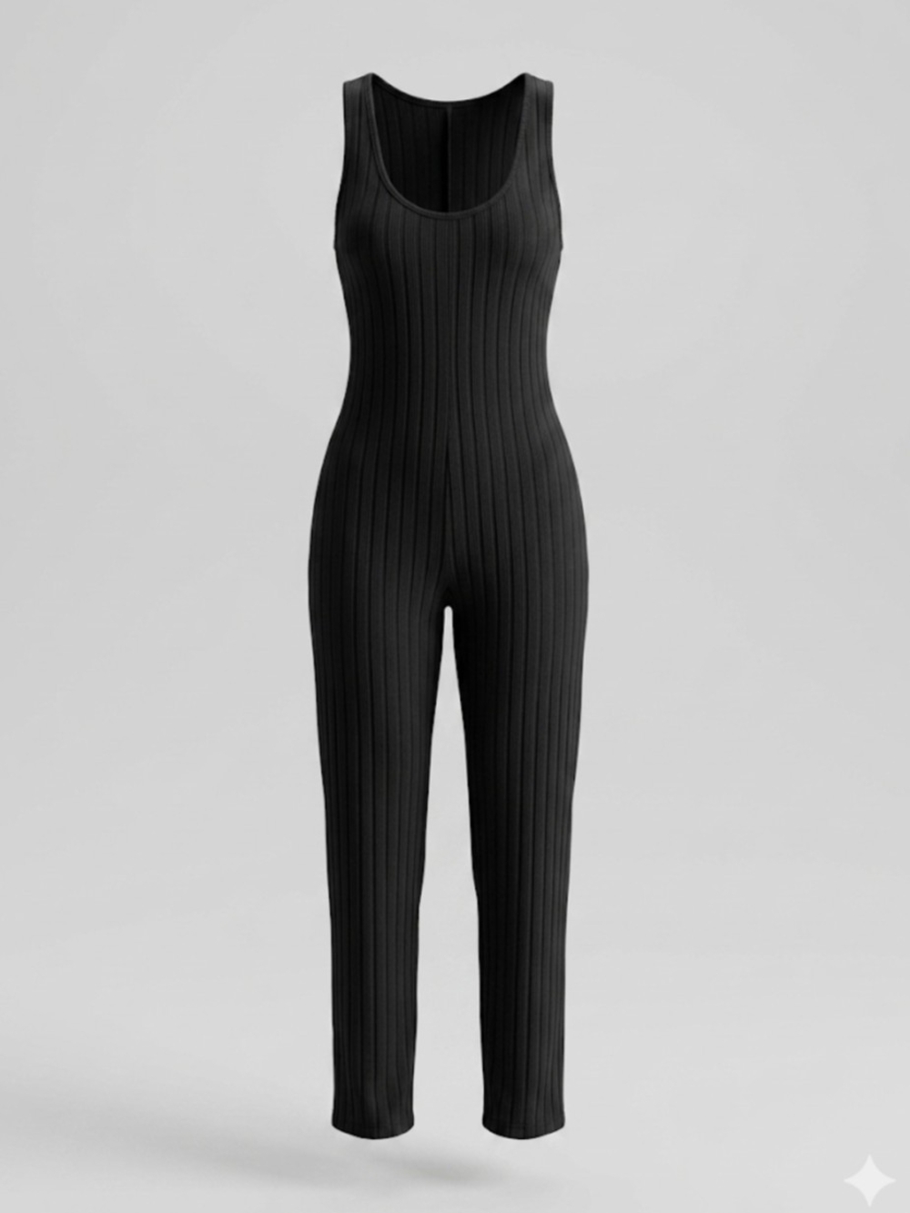 SHEIN Black Ribbed Tank Jumpsuit with Scoop Neck XL